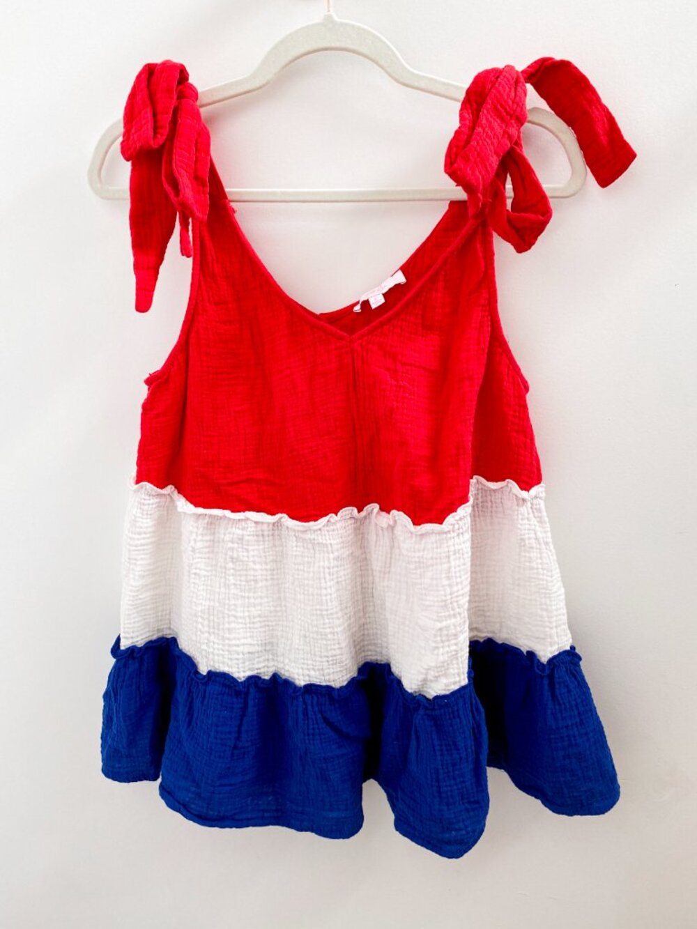 Jess Lea Red White Blue Tie Shoulder Tiered Tank Top - Size Large